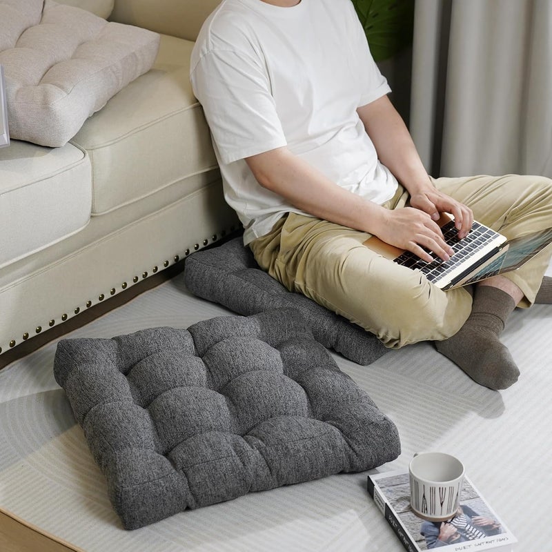 Tromlycs Floor Pillows for Adults Floor Cushions Seating Large Square Pillow Gel Memory Foam 20 x 20 x 4 Inch Dark Grey Set of 2 - Image 2